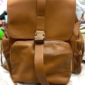 Brown and Teal Leather Backpack/ Diaper Bag